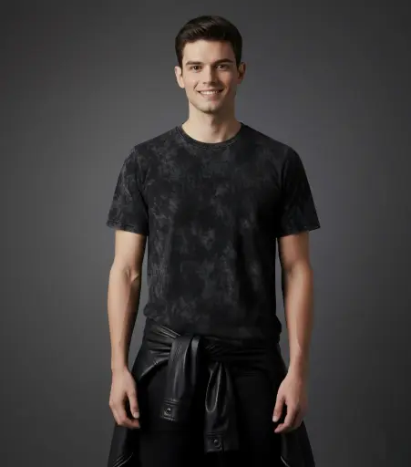 Klozee Men’s Washed Black Round Neck Regular Fit Cotton T-shirt